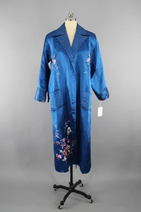 1950s Vintage Royal Blue Satin Embroidered Robe