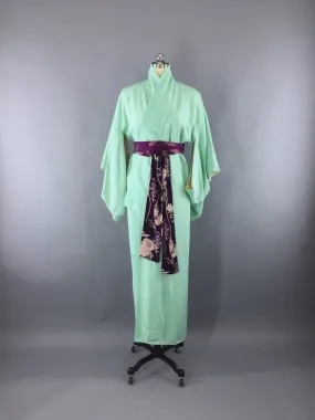 1950s Vintage Silk Kimono Robe in Mint Green