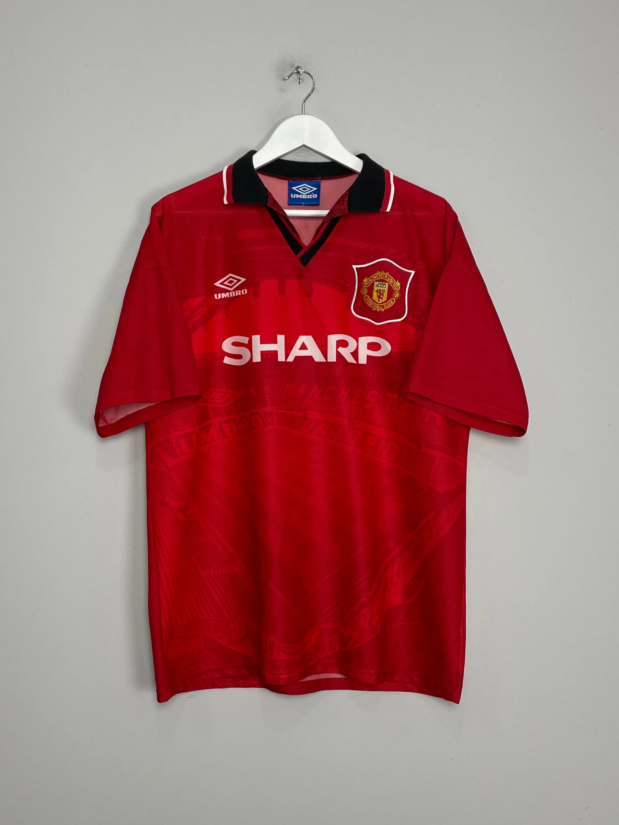 1994/96 MANCHESTER UNITED BECKHAM #24 HOME SHIRT (L) UMBRO