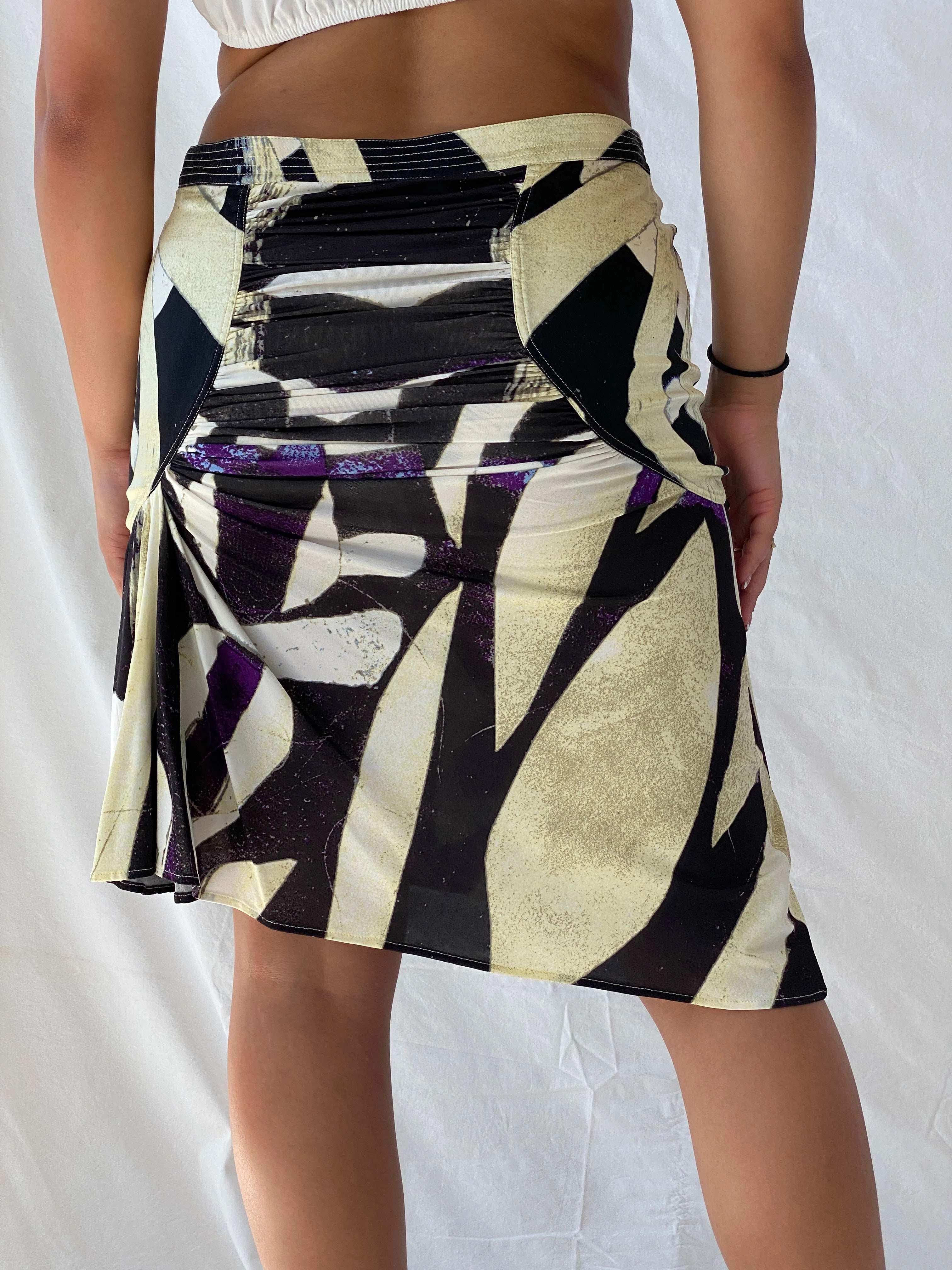 2008 Deadstock Roberto Cavalli Silk Ruched Side Skirt with Tags - M