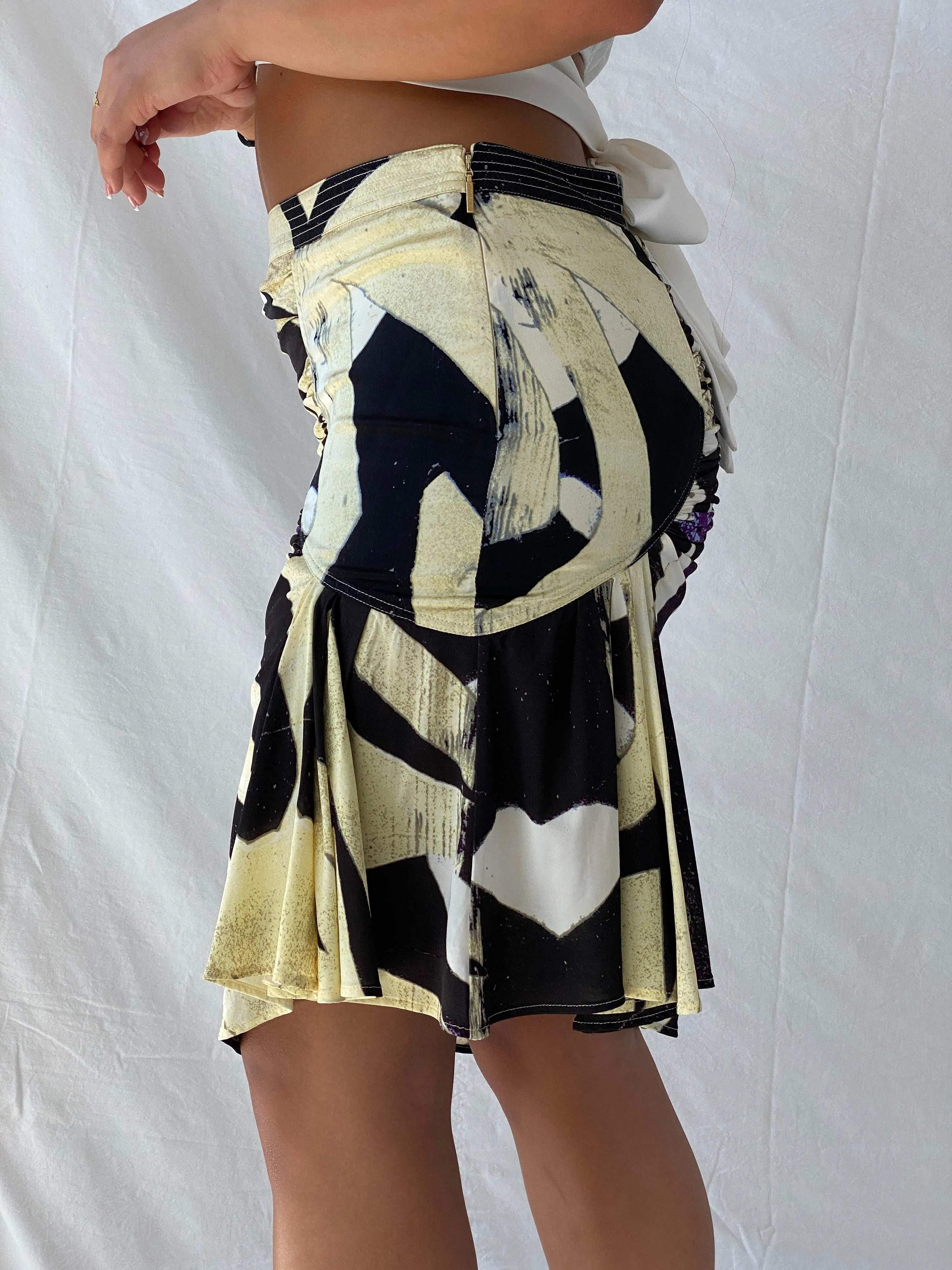 2008 Deadstock Roberto Cavalli Silk Ruched Side Skirt with Tags - M