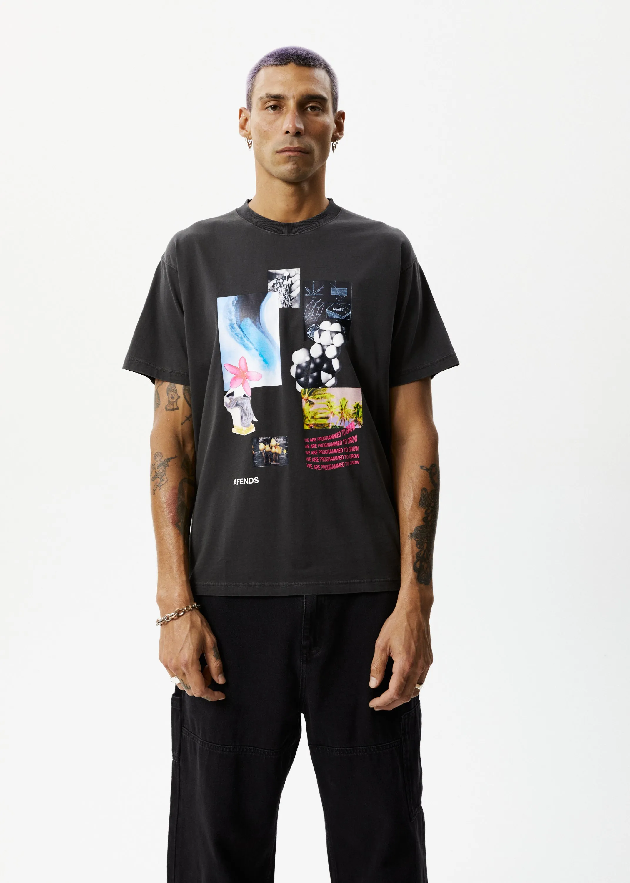 AFENDS Mens Under Pressure - Graphic Boxy T-Shirt - Stone Black