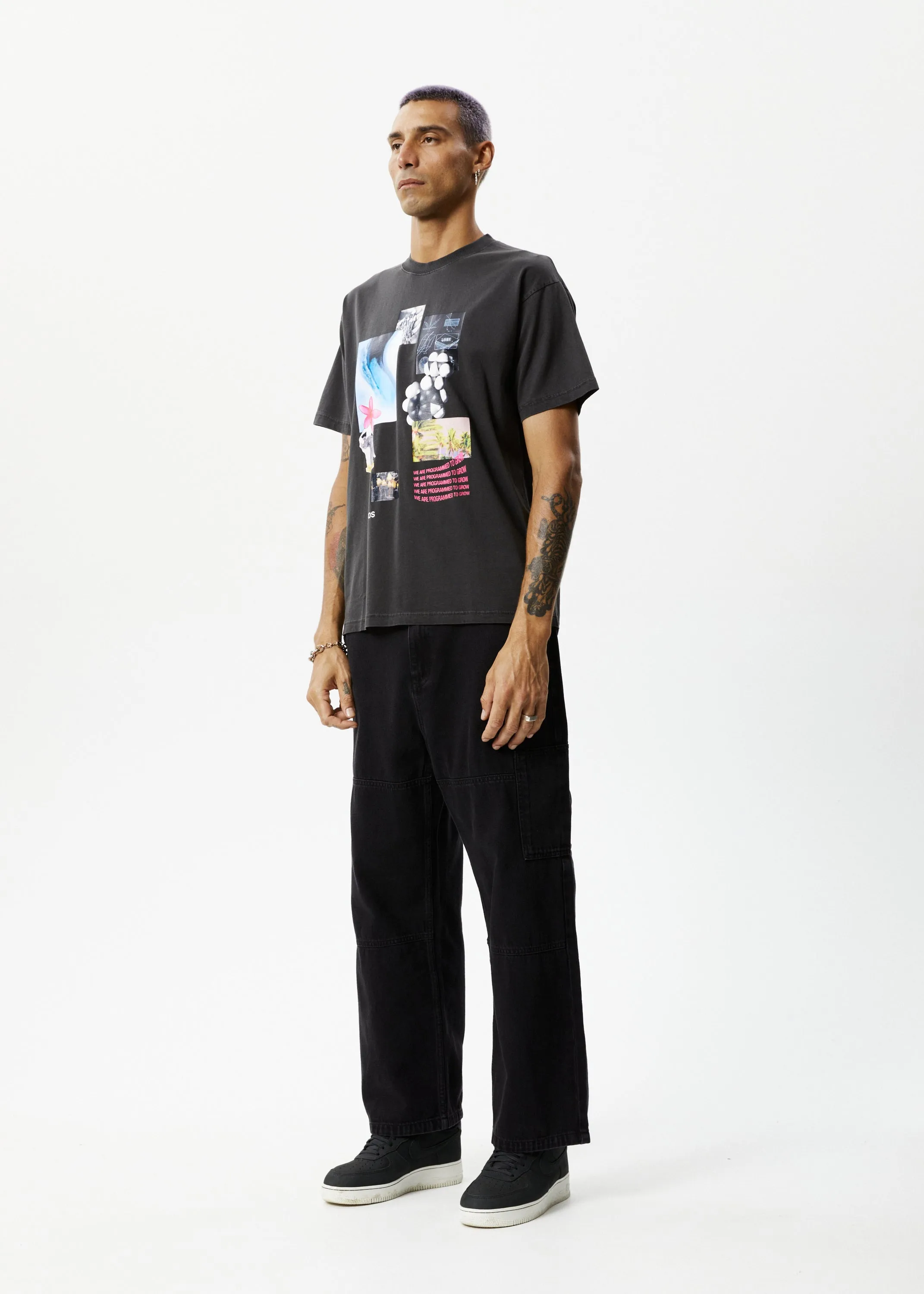 AFENDS Mens Under Pressure - Graphic Boxy T-Shirt - Stone Black