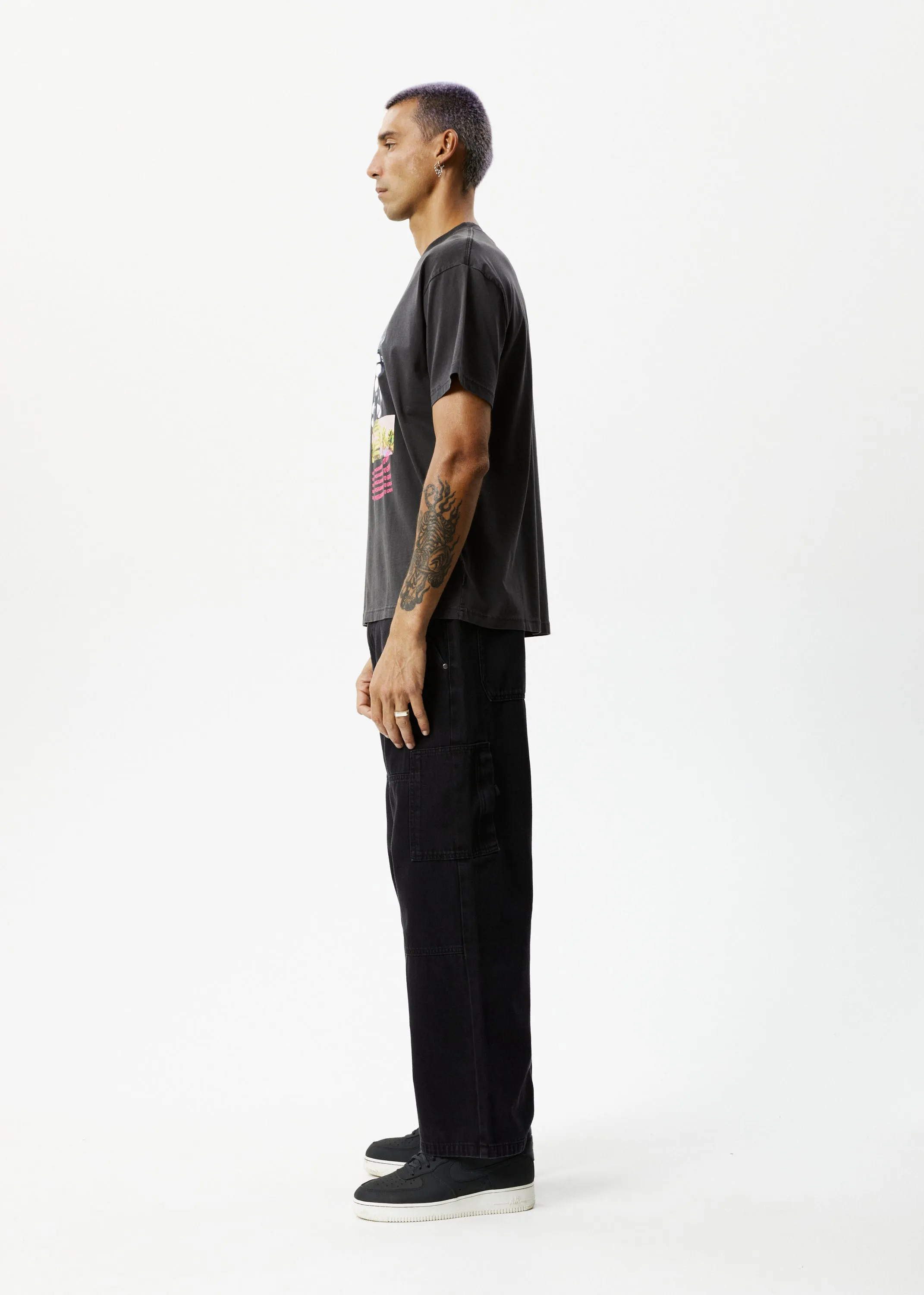 AFENDS Mens Under Pressure - Graphic Boxy T-Shirt - Stone Black