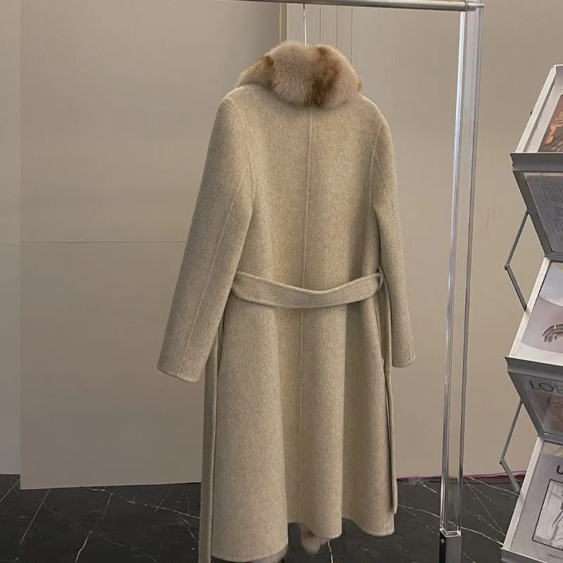 Alpaca Fleecefiber Coat Detachable Fox Fur Collar