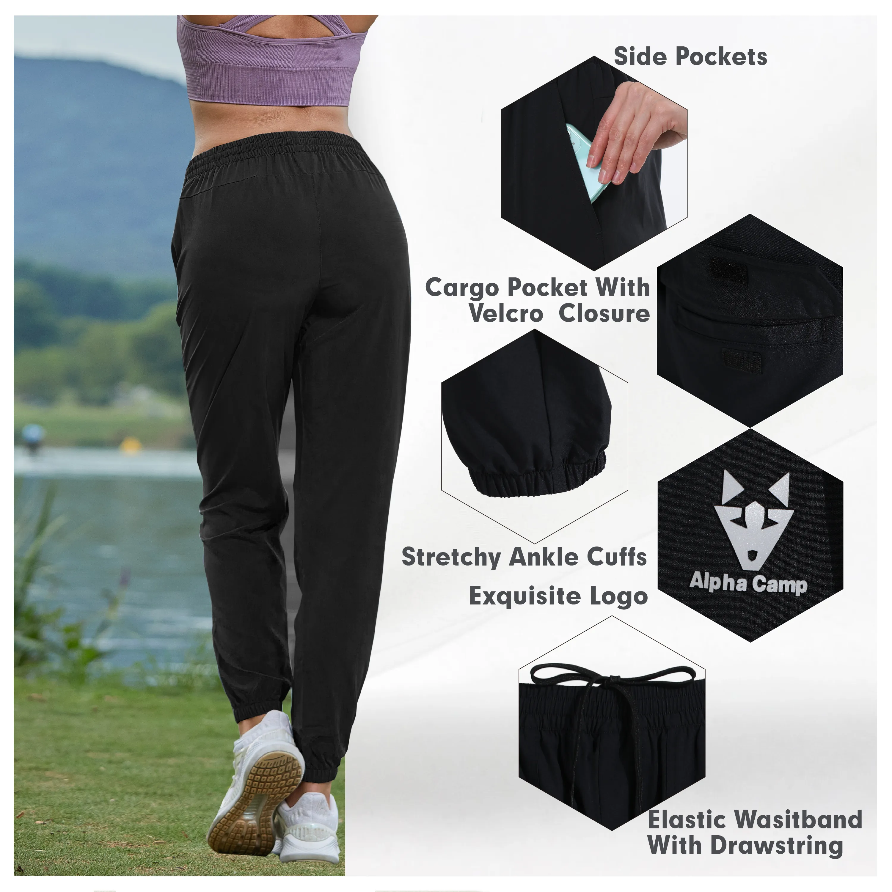 Alpha Camp Women's Lightweight Joggers Pants Quick Dry Athletic Lounge Casual Outdoor Pants