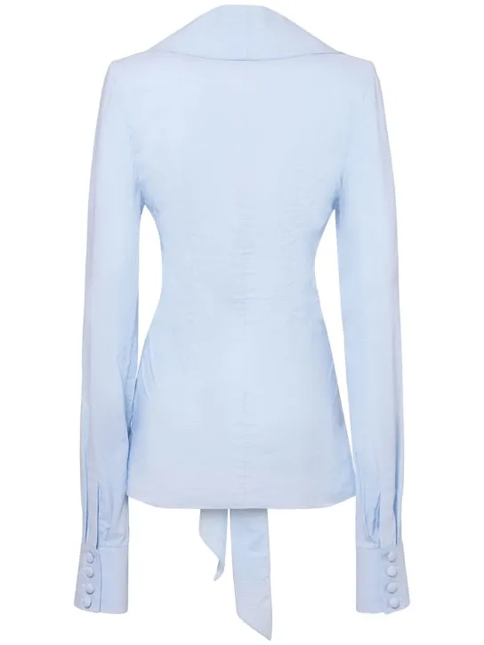 Balmain   Micro gingham poplin knotted shirt 