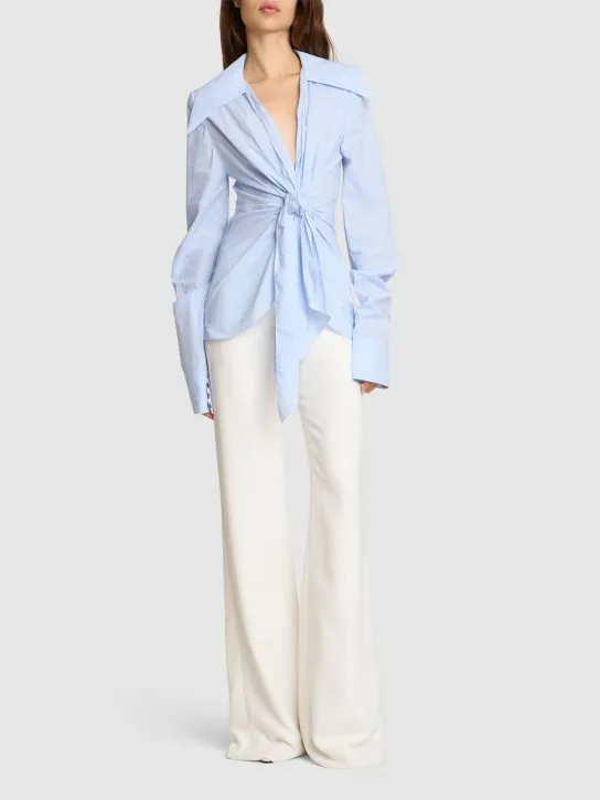Balmain   Micro gingham poplin knotted shirt 