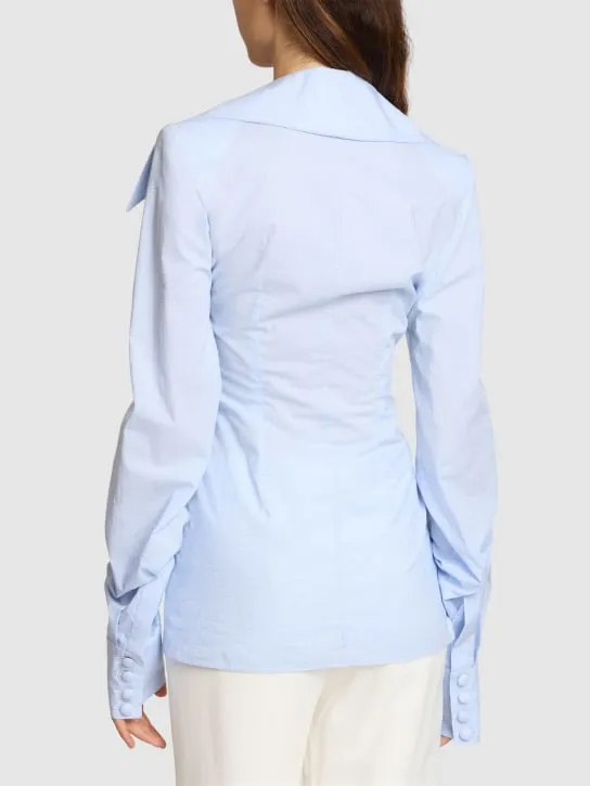 Balmain   Micro gingham poplin knotted shirt 