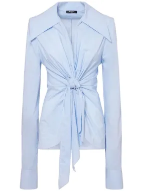 Balmain   Micro gingham poplin knotted shirt 