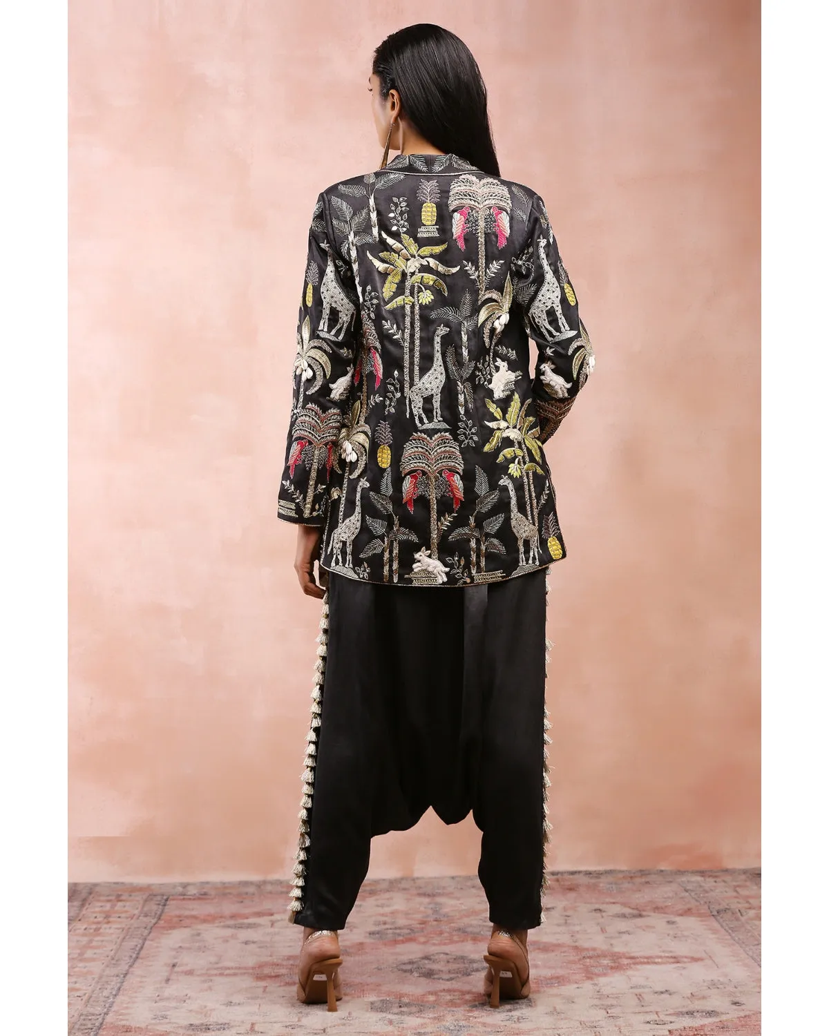 Black Embroidered Jacket And Low Crotch Pant