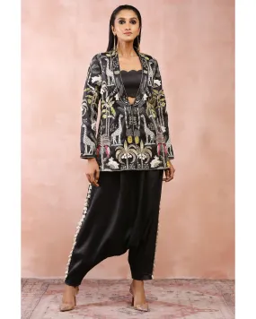 Black Embroidered Jacket And Low Crotch Pant