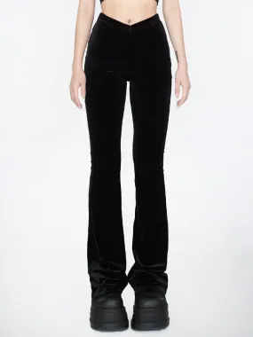 Black Velvet Pointed Waistband Waist Glamorous Flared Pants