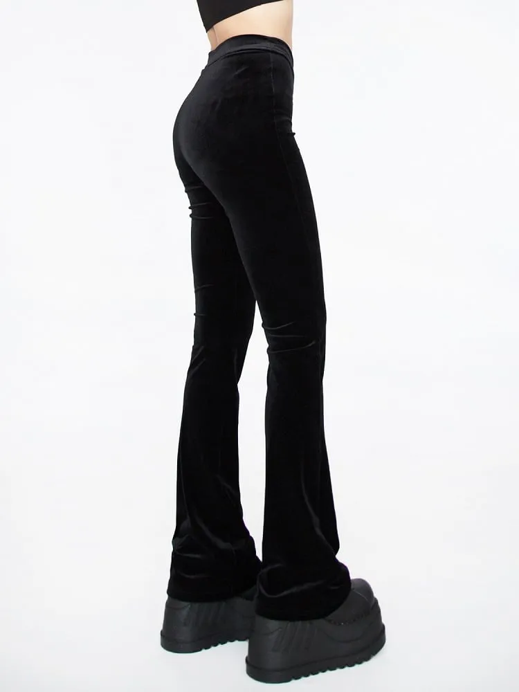 Black Velvet Pointed Waistband Waist Glamorous Flared Pants