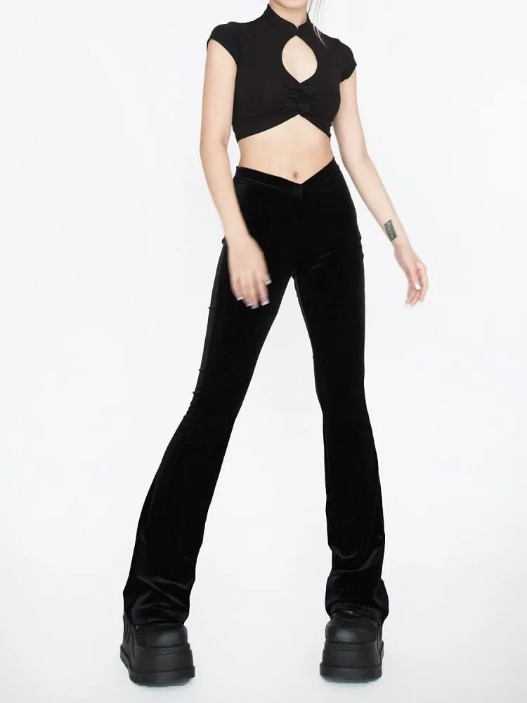 Black Velvet Pointed Waistband Waist Glamorous Flared Pants