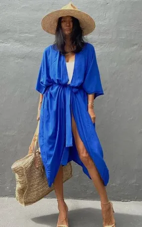 Bohemian Long Kimono, Beach Cover Up Kimono, Solid Color Bohemian Kimono