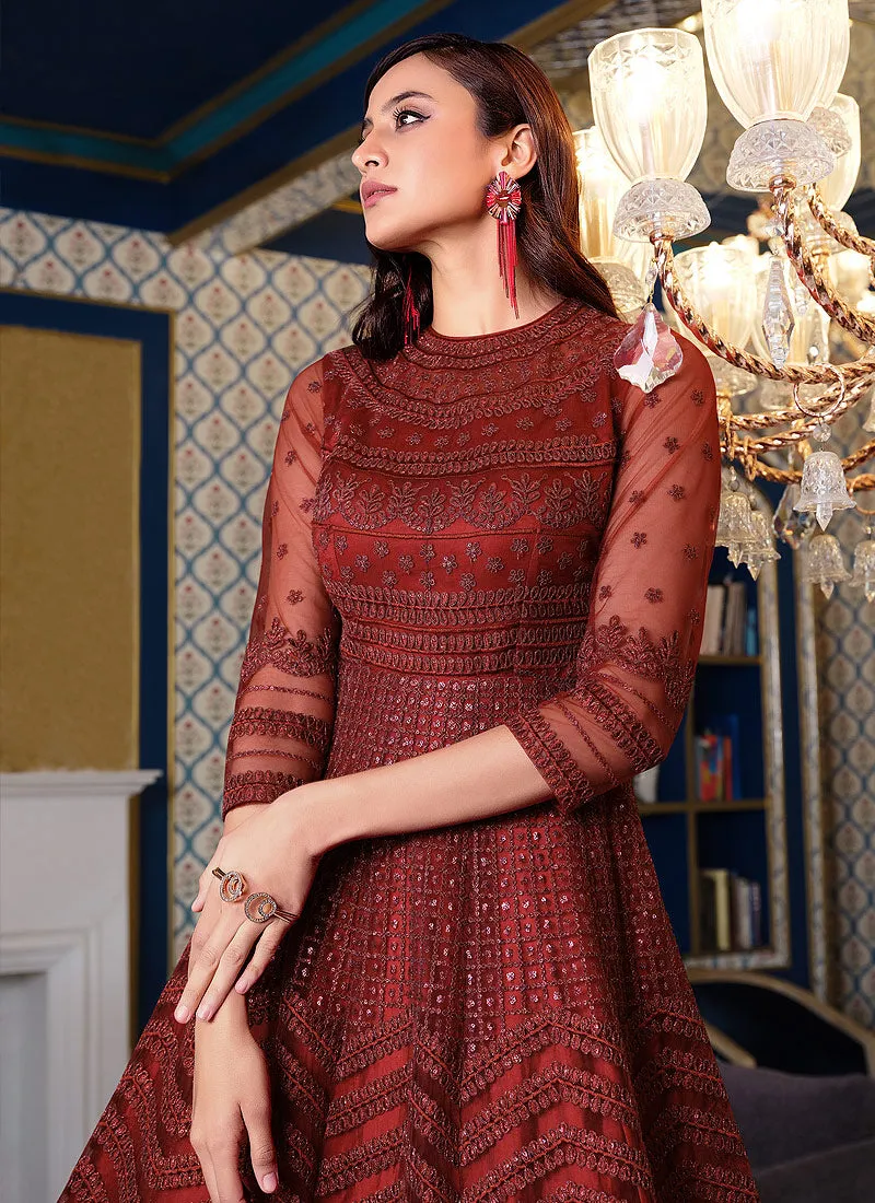 Bridal Red Embroidered Flared Anarkali Suit