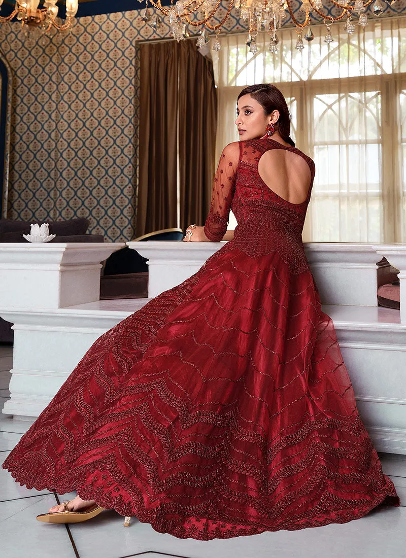 Bridal Red Embroidered Flared Anarkali Suit