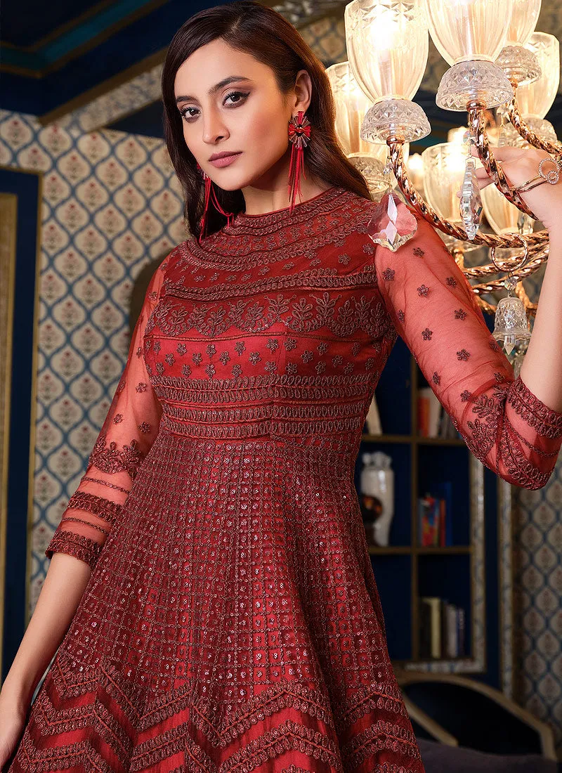 Bridal Red Embroidered Flared Anarkali Suit