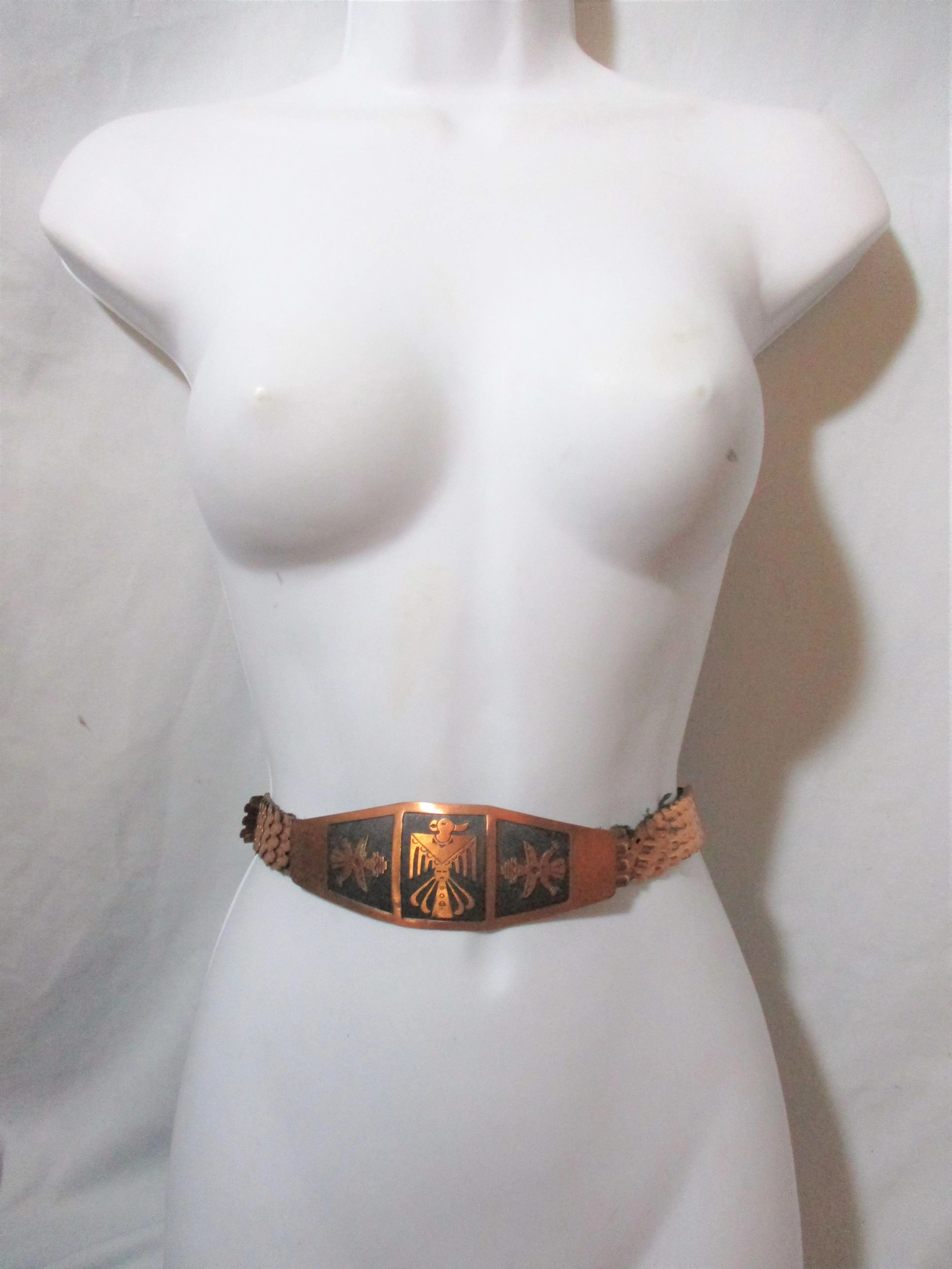 Coppertone FETISH Southwestern Cowgirl Native Style Eagle Belt Hinged Vintage Boho Hippie