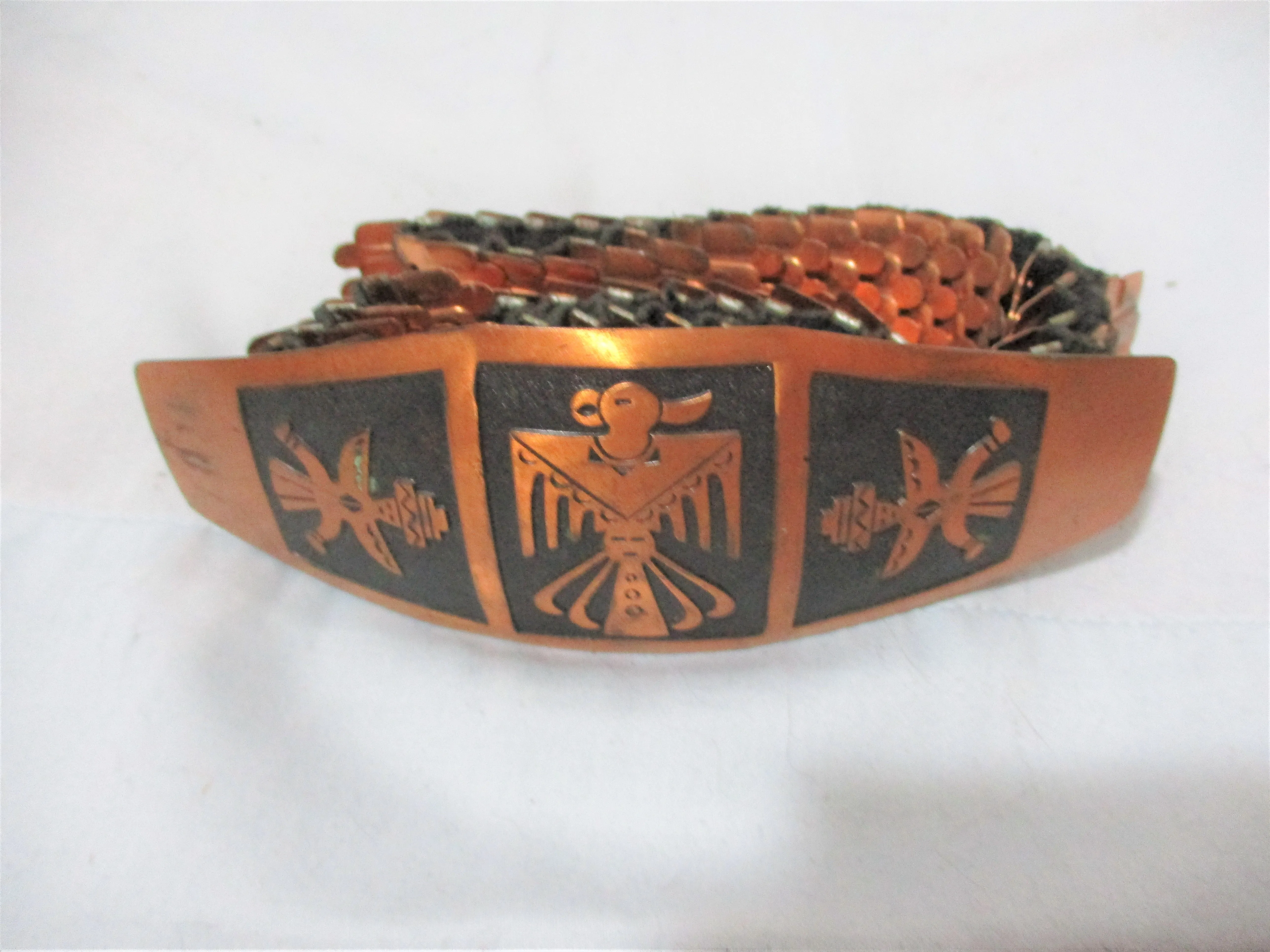 Coppertone FETISH Southwestern Cowgirl Native Style Eagle Belt Hinged Vintage Boho Hippie