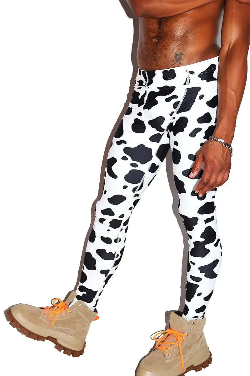 Cow Print Leggings Tights- White