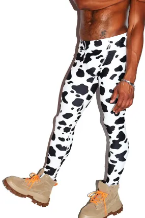 Cow Print Leggings Tights- White