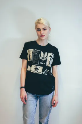 David Bowie inspired T-Shirt with Printed Patches in Black