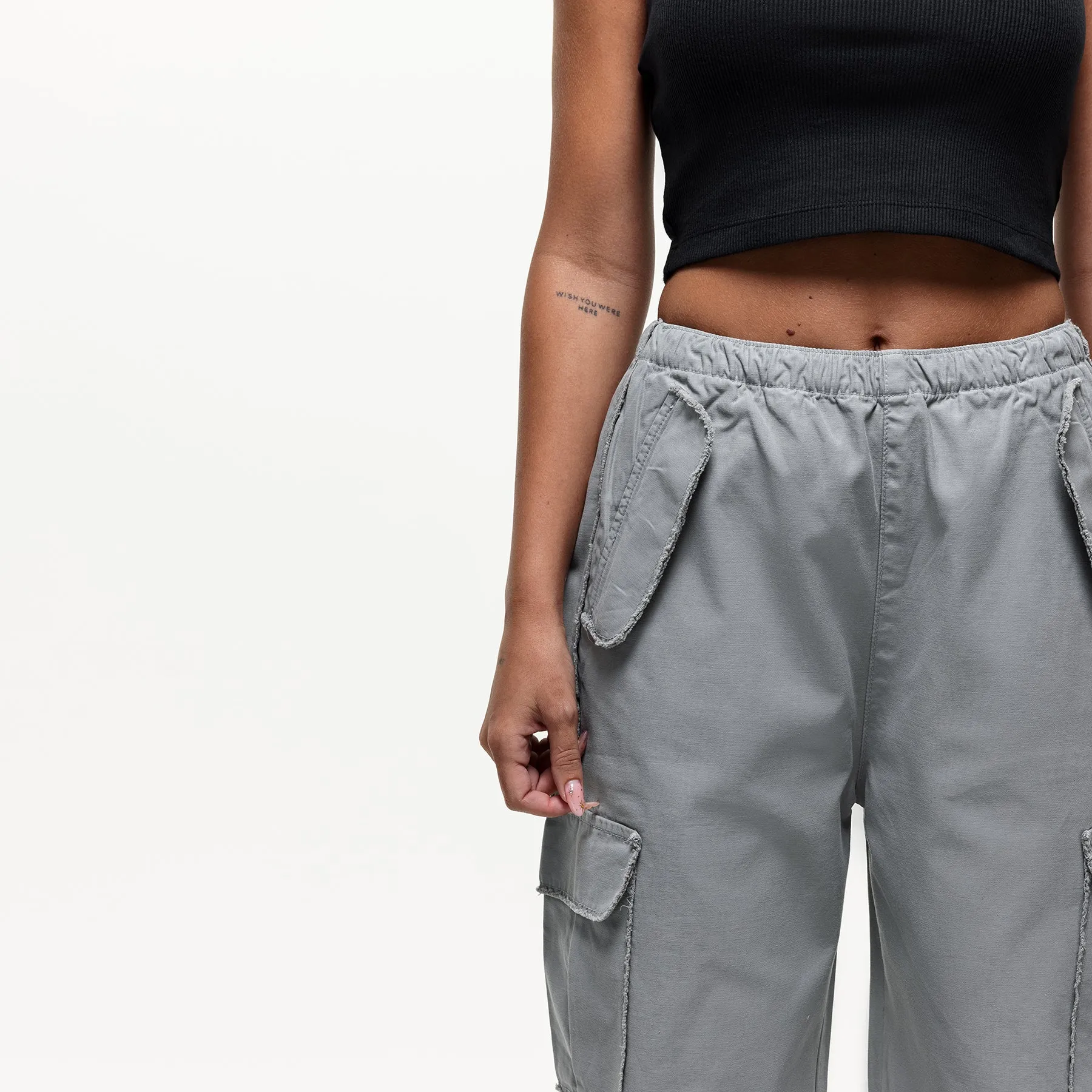 Distressed Sage Cargo Pants