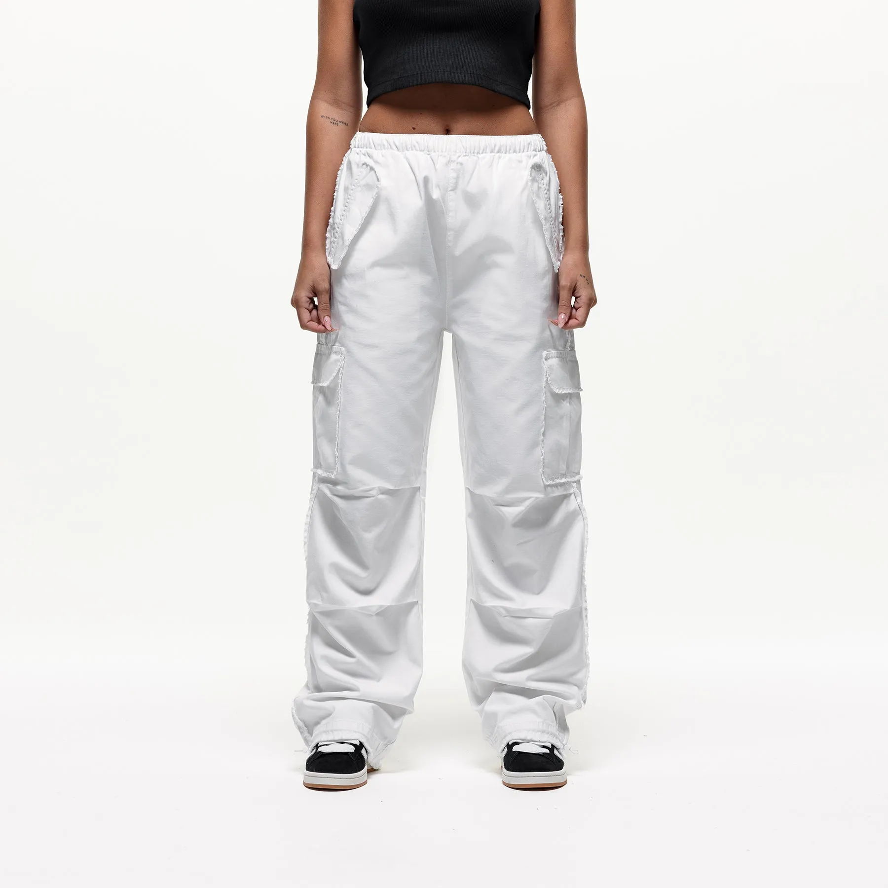 Distressed White Cargo Pants