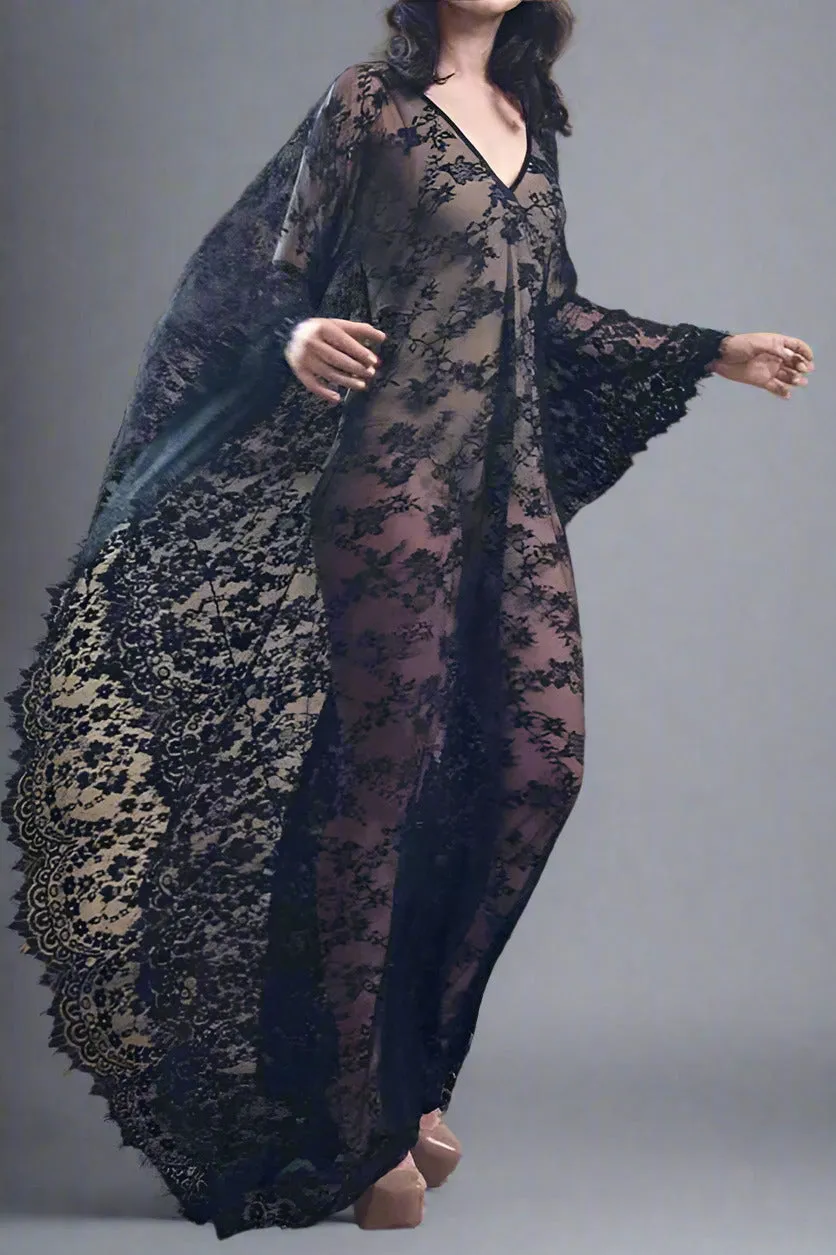 ESMERALDA WHITE EYELASH LACE MAXI KIMONO