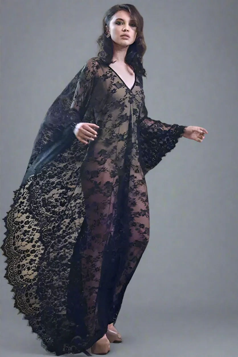 ESMERALDA WHITE EYELASH LACE MAXI KIMONO