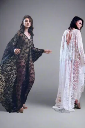 ESMERALDA WHITE EYELASH LACE MAXI KIMONO
