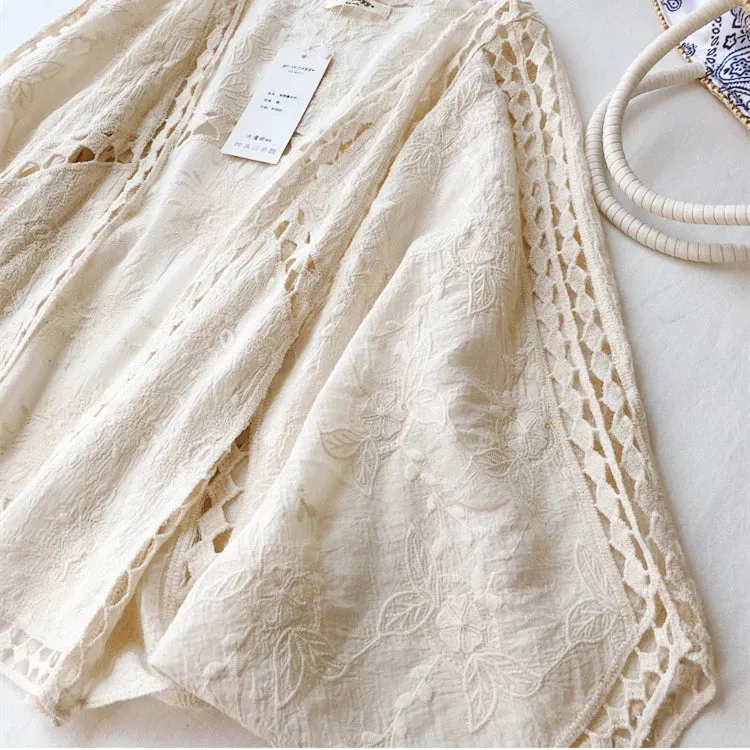 Faith's Cotton Linen Open Stitch Embroidered Summer Cover-Ups