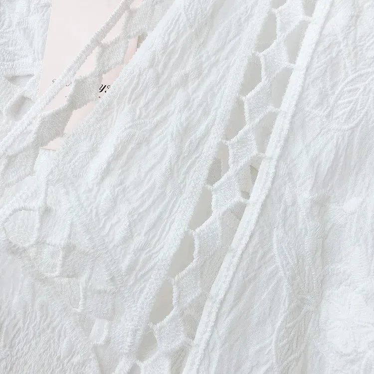 Faith's Cotton Linen Open Stitch Embroidered Summer Cover-Ups