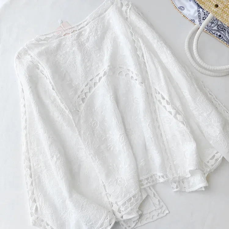 Faith's Cotton Linen Open Stitch Embroidered Summer Cover-Ups