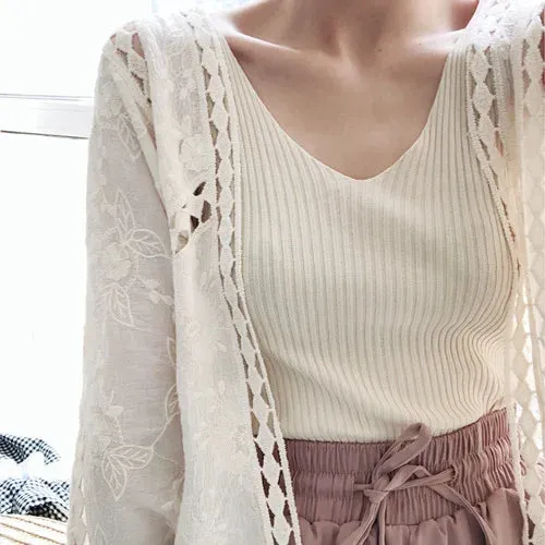 Faith's Cotton Linen Open Stitch Embroidered Summer Cover-Ups