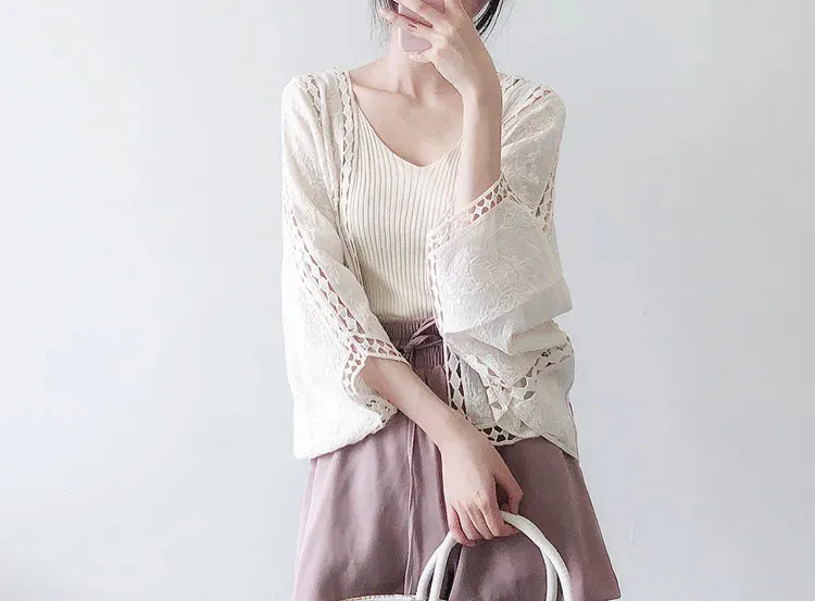 Faith's Cotton Linen Open Stitch Embroidered Summer Cover-Ups