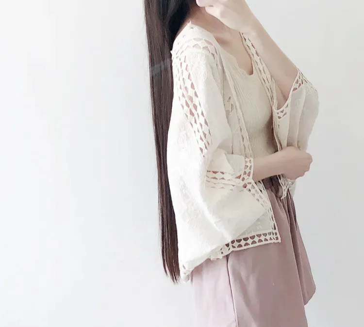 Faith's Cotton Linen Open Stitch Embroidered Summer Cover-Ups