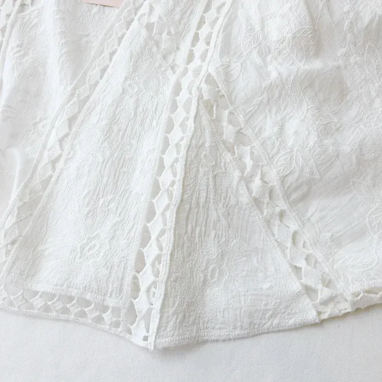 Faith's Cotton Linen Open Stitch Embroidered Summer Cover-Ups