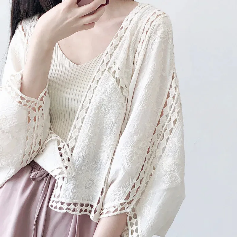 Faith's Cotton Linen Open Stitch Embroidered Summer Cover-Ups