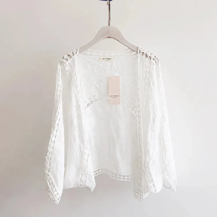 Faith's Cotton Linen Open Stitch Embroidered Summer Cover-Ups