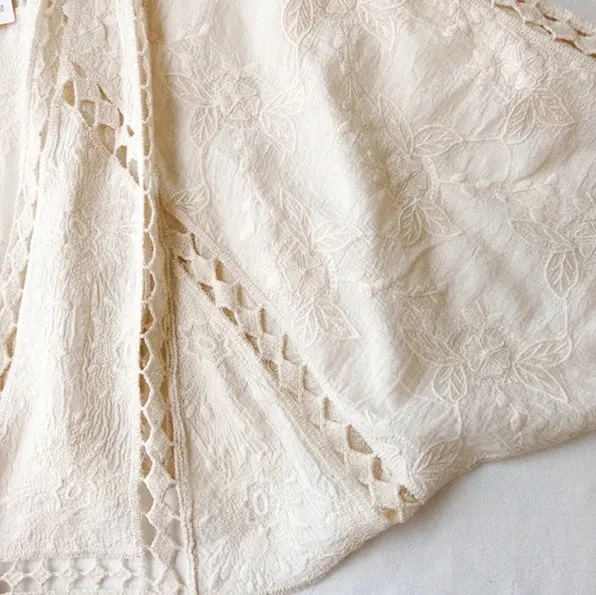 Faith's Cotton Linen Open Stitch Embroidered Summer Cover-Ups
