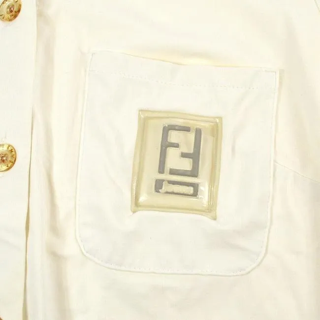 Fendi White With Ff Logo Pocket Button Down Blouse