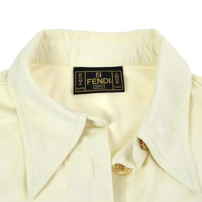 Fendi White With Ff Logo Pocket Button Down Blouse
