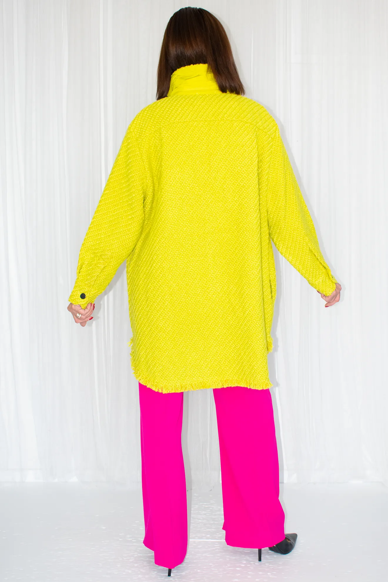 Fiona Boucle Mid-Length Collared Jacket in Lime