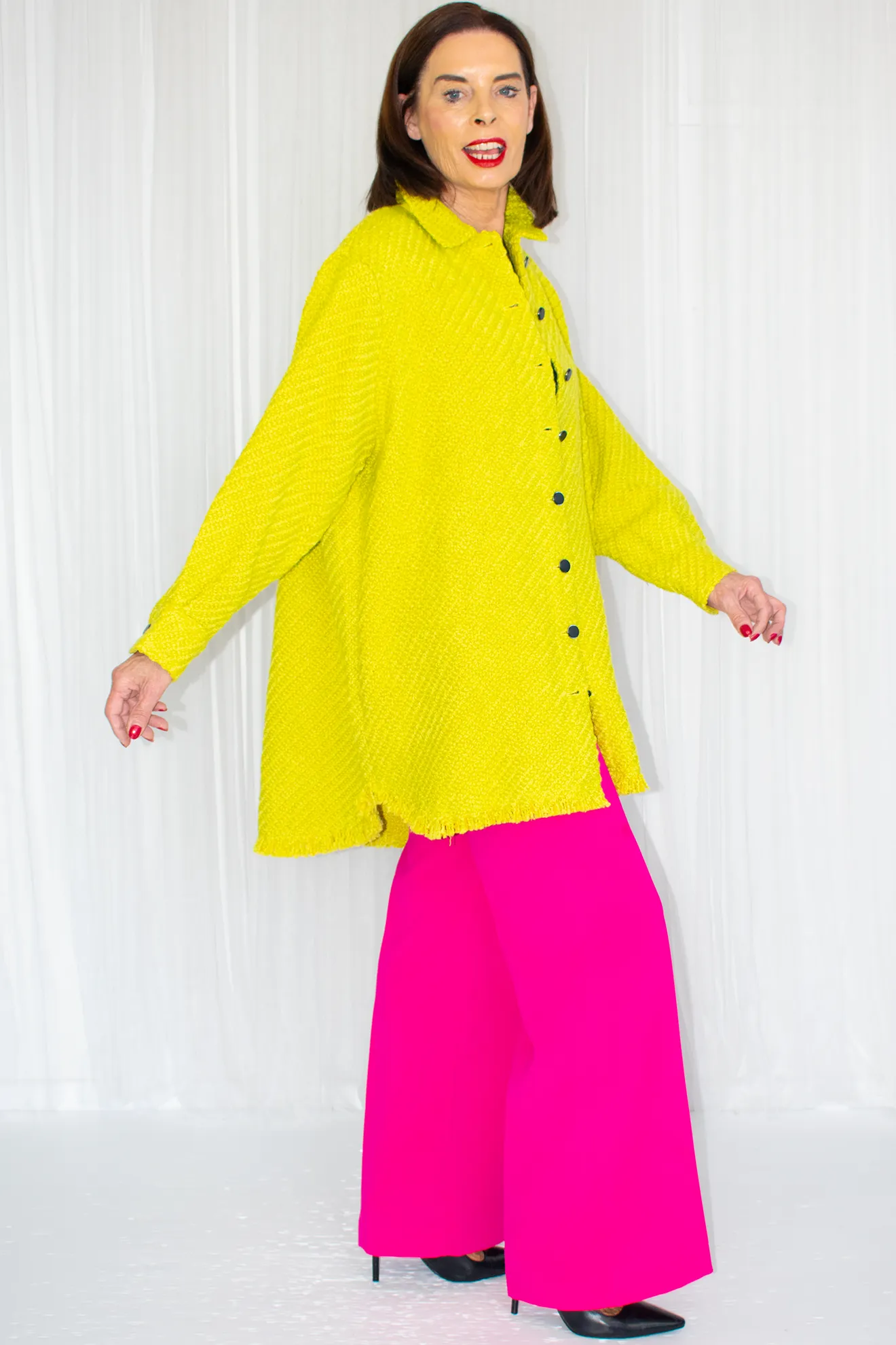 Fiona Boucle Mid-Length Collared Jacket in Lime