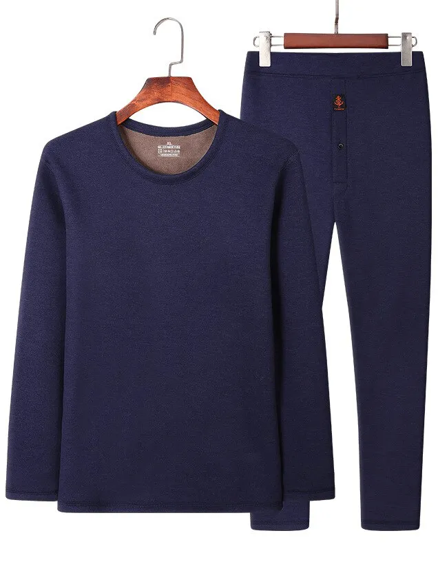 Fleece Men's Thermal Underwear / Padded Thickened Round Neck Two-Piece Set - SF1368
