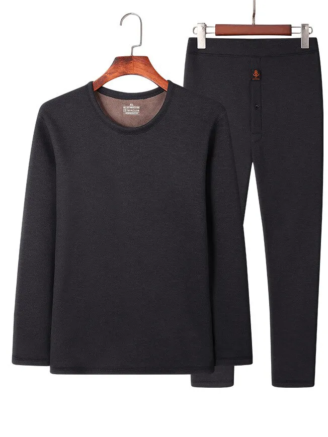 Fleece Men's Thermal Underwear / Padded Thickened Round Neck Two-Piece Set - SF1368