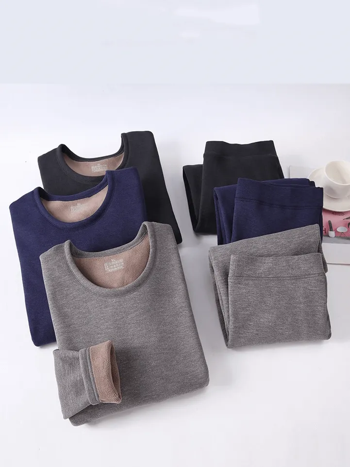 Fleece Men's Thermal Underwear / Padded Thickened Round Neck Two-Piece Set - SF1368
